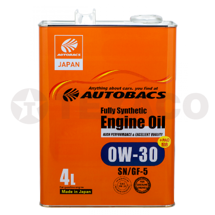 Моторное масло Autobacs Fully Synthetic Engine Oil SNGF-5 CHL 0W30 4л 8200₽