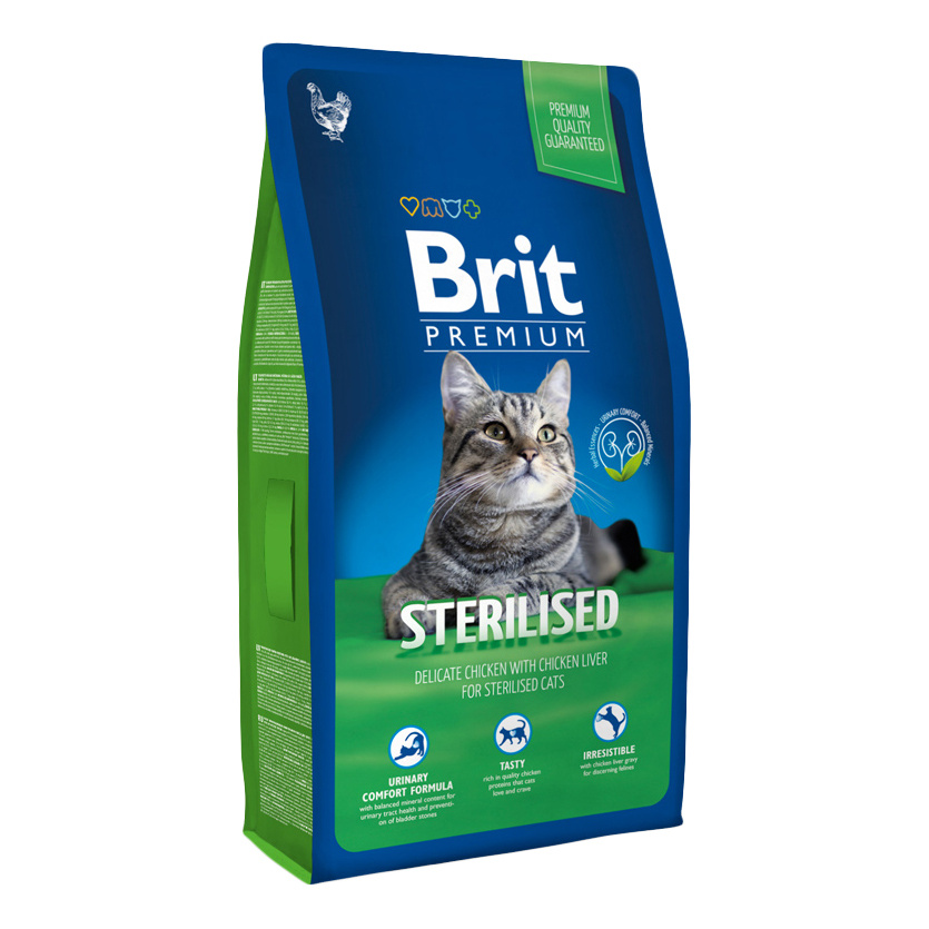 фото Сухой корм для кошек brit premium sterilised, для стерилизованных, курица, печень, 1,5кг