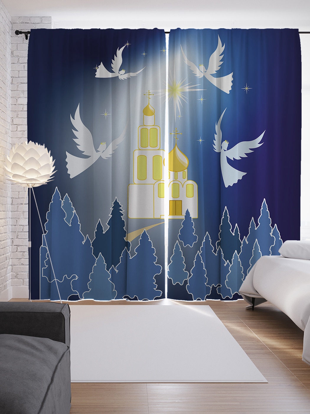 фото Шторы с фотопечатью "радость ангелов" из сатена, 290х265 см joyarty