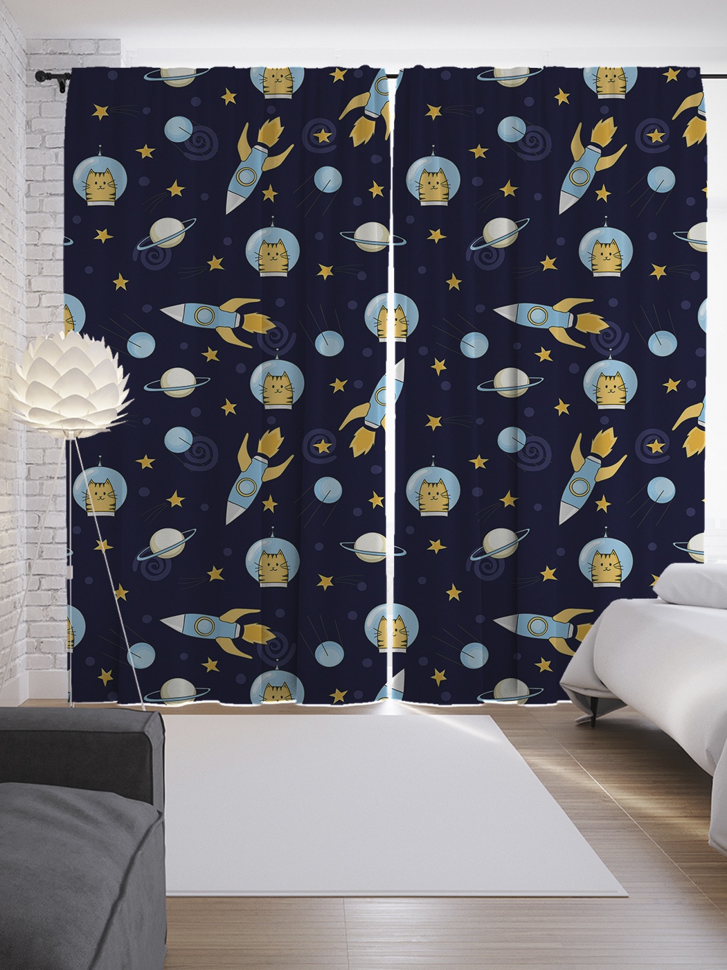 

Шторы с фотопечатью "Кошка космонавт" из сатена, 290х265 см