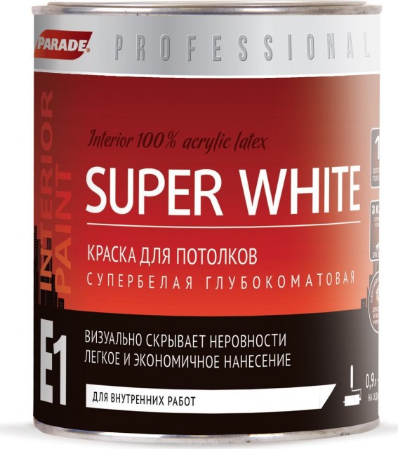 фото Краска parade super white e1, база a, 0,9 л