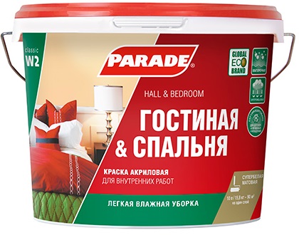 фото Краска акриловая гостиная&спальня parade w2, белый матовый 10л