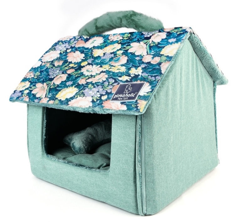 Домик для кошек и собак Pinkaholic Zinnia House с ручкой, голубой, 43х36х40 см