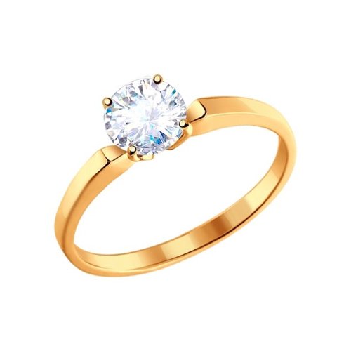 Кольцо помолвочное из желтого золота с фианитом р. 18 SOKOLOV 010184