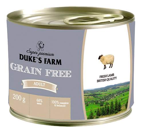 фото Консервы для собак duke's farm grainfree, ягненок, клюква, шпинат, 6шт, 200г