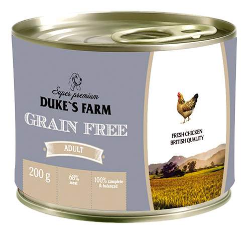 фото Консервы для собак duke's farm adult grainfree, курица, клюква, шпинат, 6шт, 200г