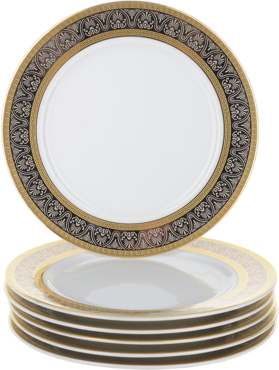 фото Тарелка десертная 17 см opal декор широкий кант платина, золото (набор 6 шт.) thun