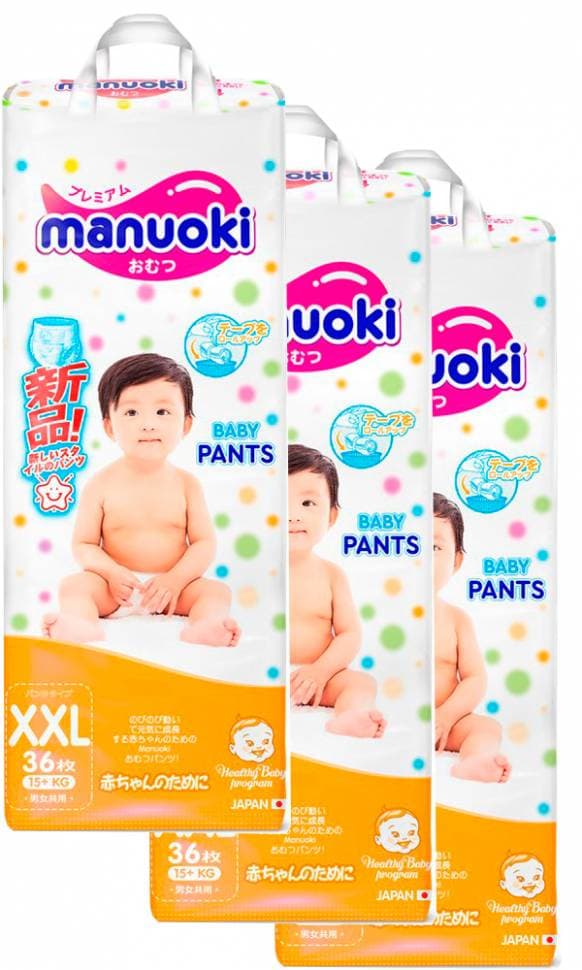 фото Подгузники трусики manuoki xxl 15кг + 36 x 3 шт