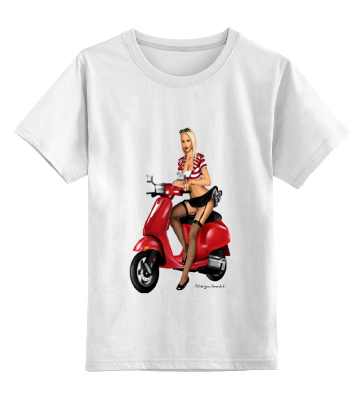 фото Детская футболка printio девушка на мотоцикле цв.белый р.164
