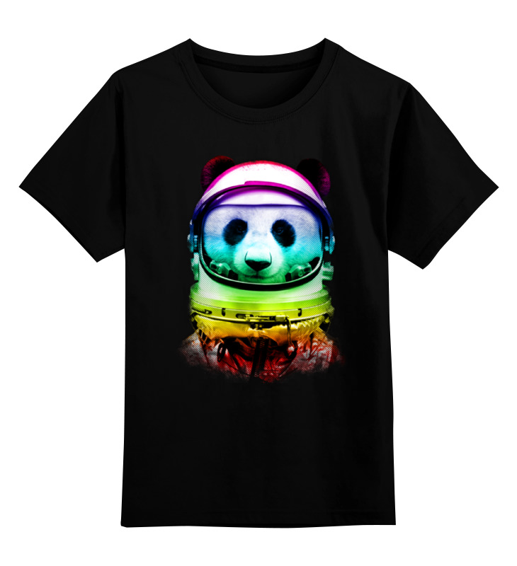 Купить 0000000765625, Детская футболка Printio Панда космонавт цв.черный р.104,
