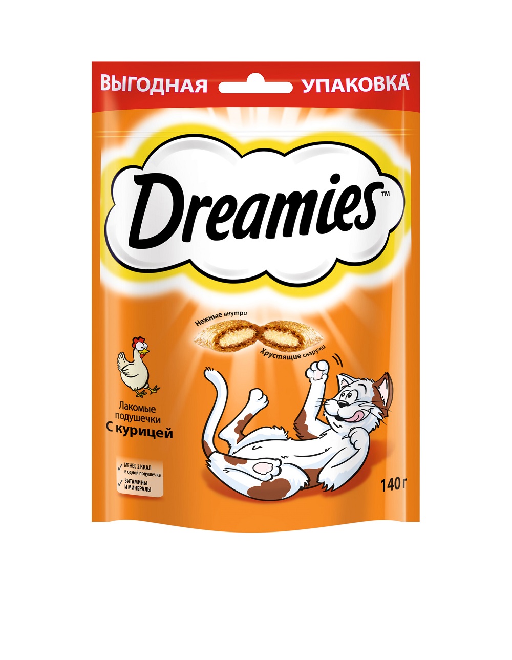 фото Лакомство для кошек dreamies, лакомые подушечки с курицей, 140г