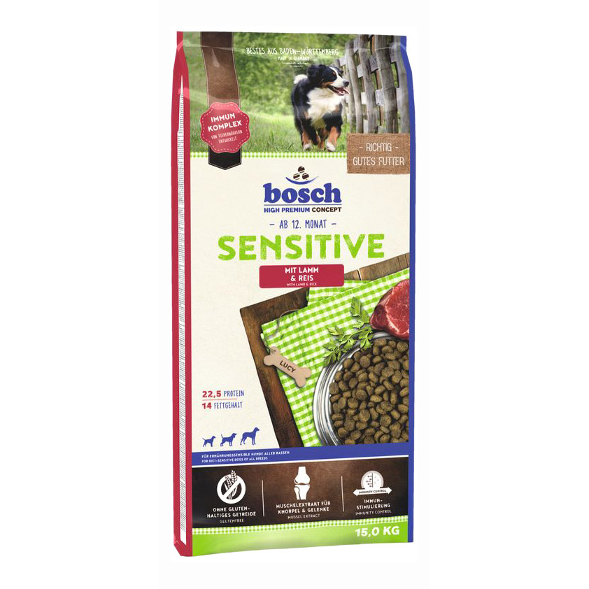 фото Сухой корм для собак bosch sensitive, для чувствительного пищеварения, ягненок, рис, 15кг