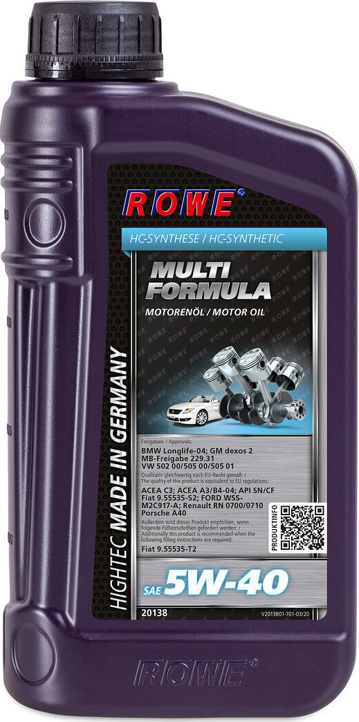 

Моторное масло RoWe Hightec Multi Formula 5W40 1 л, Hightec Multi Formula