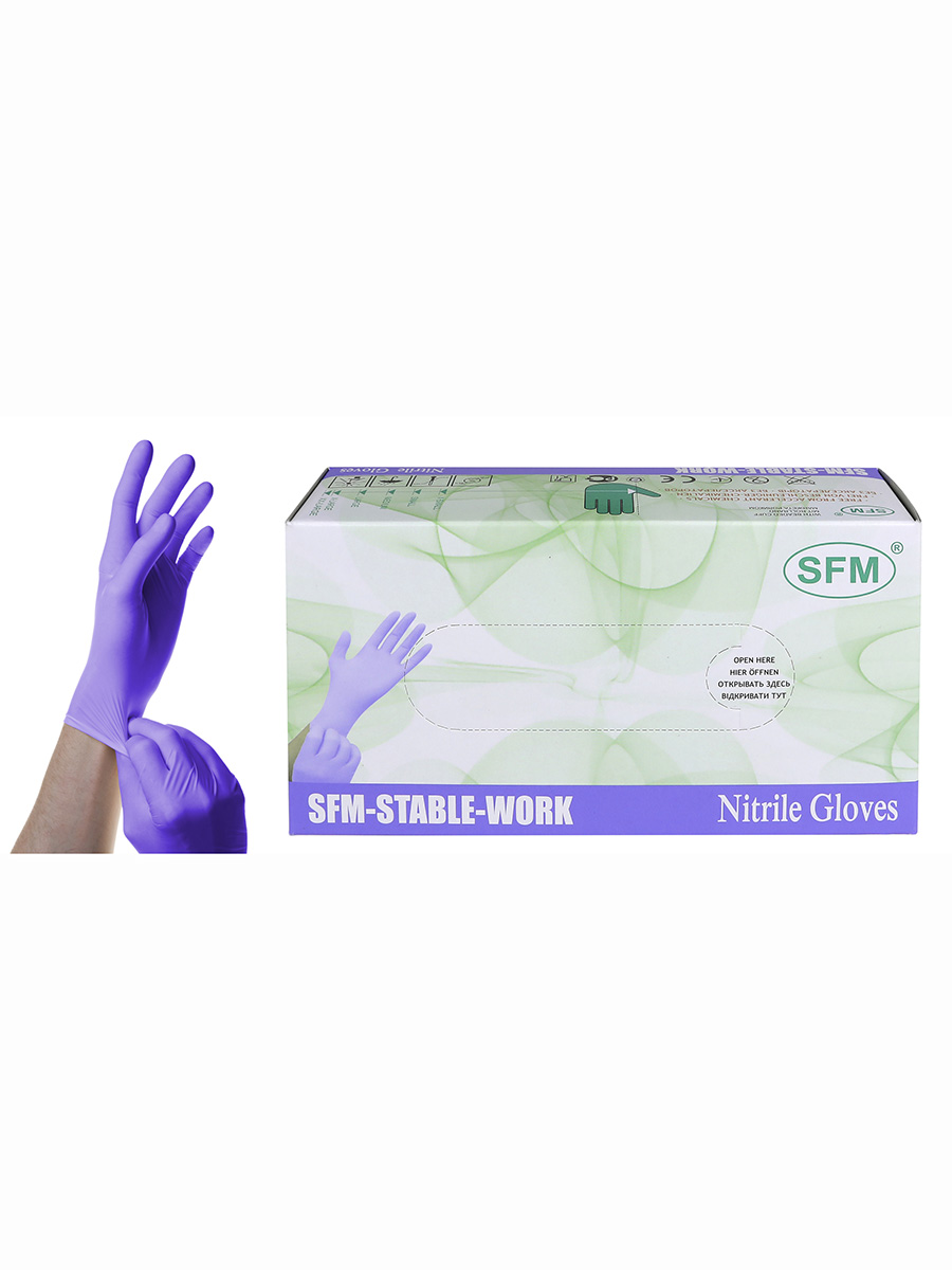 фото Перчатки медицинские sfm hospital products stable-work l фиолетовый 50 пар