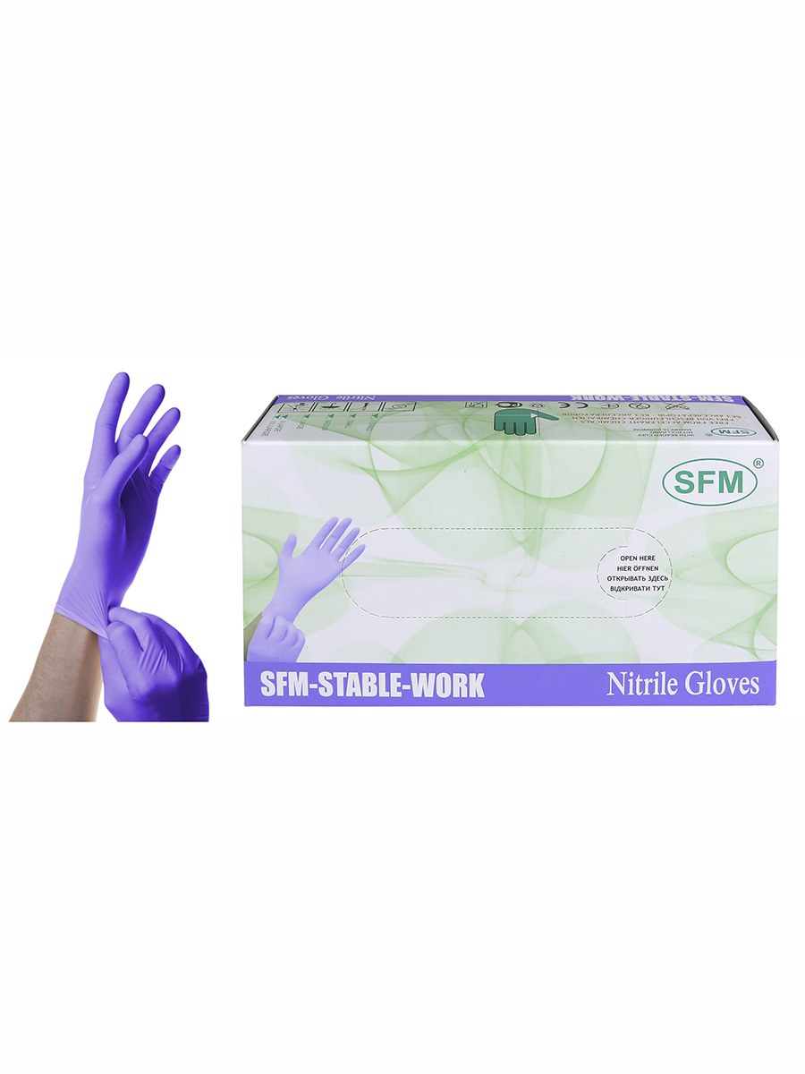 фото Перчатки медицинские sfm hospital products stable-work m фиолетовый 50 пар