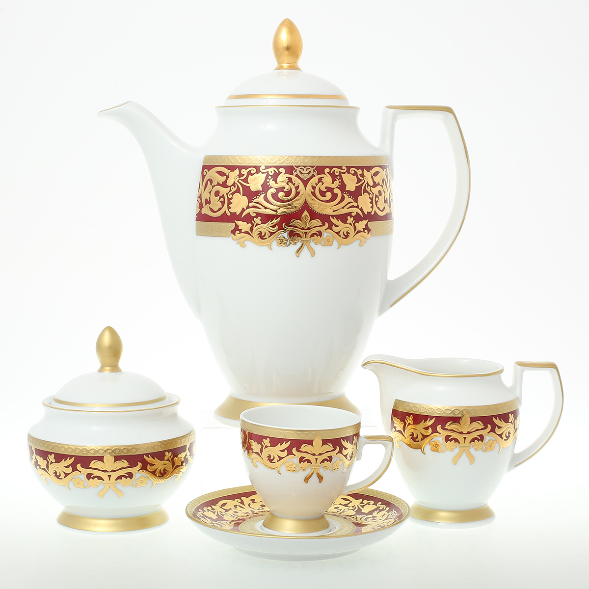 

Кофейный сервиз Falkenporzellan Natalia bordeaux gold 6 персон 17 предметов, Белый