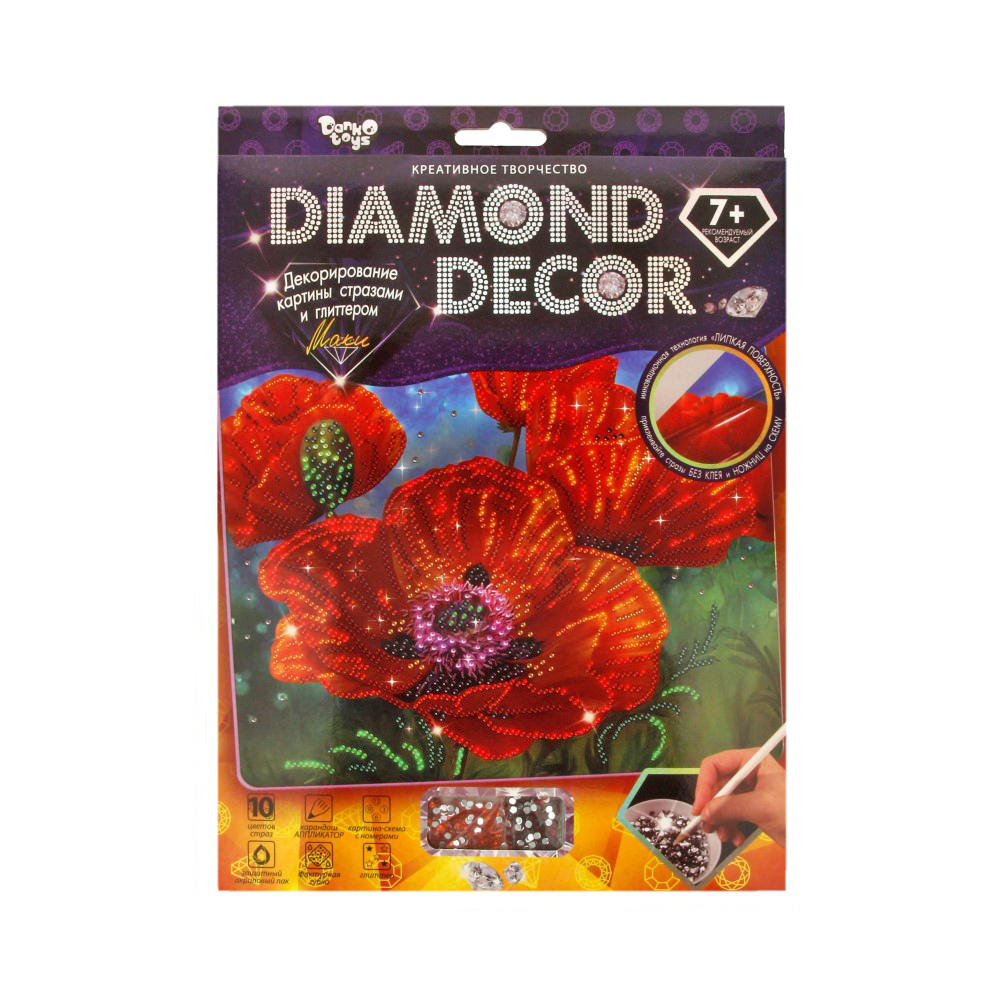 фото Набор для создания мозаики danko toys diamond decor маки, планшетка без рамки