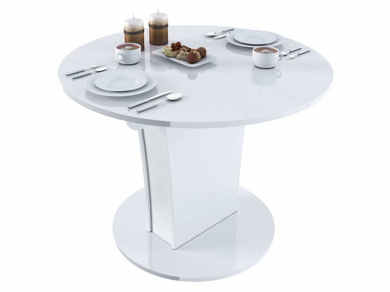фото Кухонный стол бергамо 3 new круглый белый глянец бонмебель