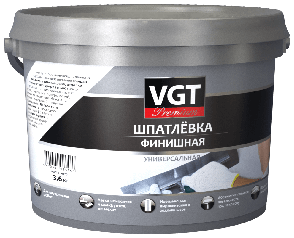 фото Шпатлёвка вд финишная vgt premium 3.6 кг,