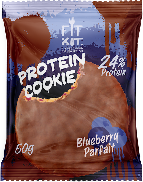фото Протеиновое печенье в шоколаде fit kit chocolate protein cookie, черничное парфе, 50г