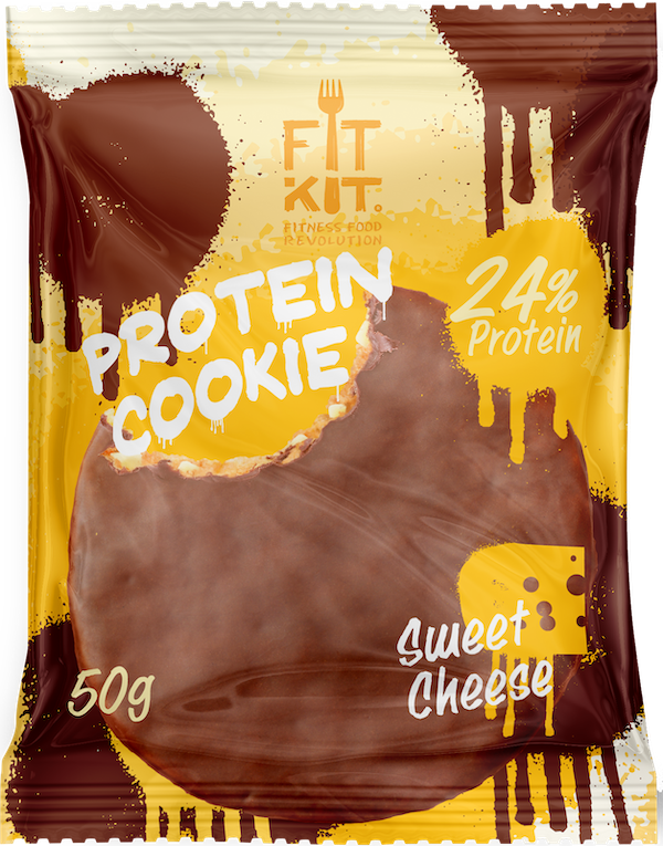 фото Протеиновое печенье в шоколаде fit kit chocolate protein cookie, сладкий сыр, 50г