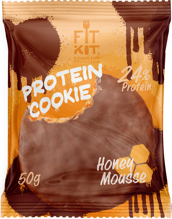 фото Протеиновое печенье в шоколаде fit kit chocolate protein cookie, медовый мусс, 50г