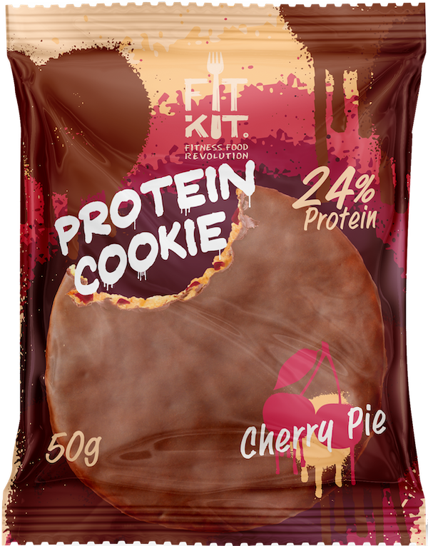 фото Протеиновое печенье в шоколаде fit kit chocolate protein cookie, вишневый пирог, 50г