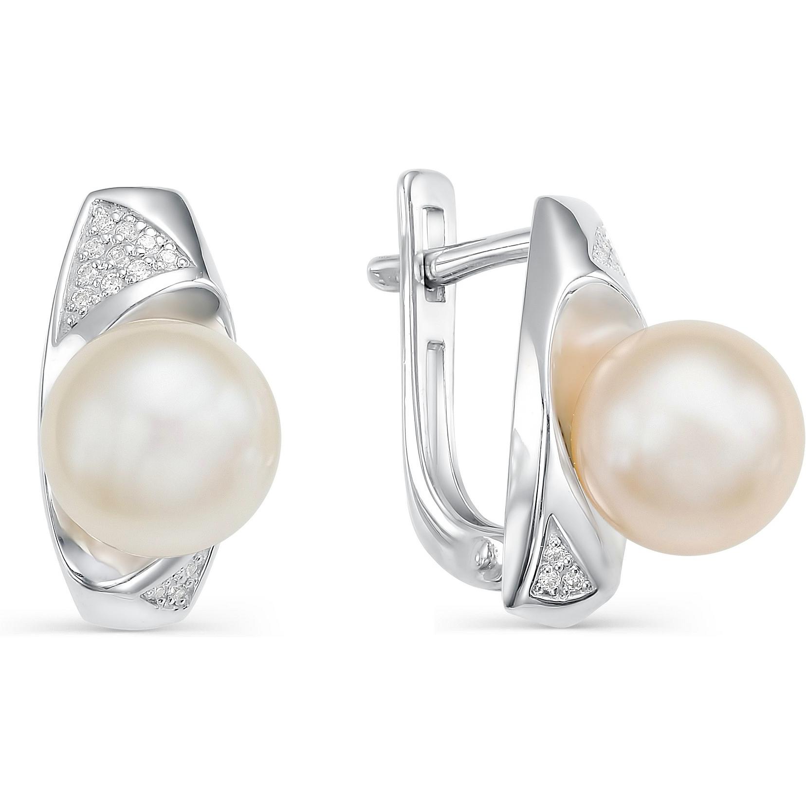 

Серьги женские из серебра АЛЬКОР 02-0413, жемчуг/фианит, 02-0413