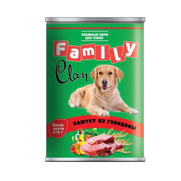 фото Влажный корм для собак clan family , говядина, 9шт, 415г