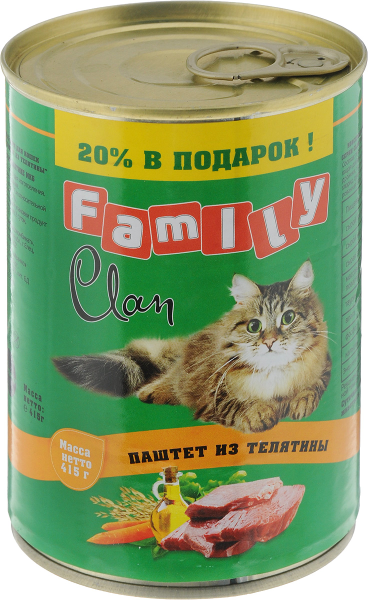 фото Влажный корм для кошек clan family , телятина, 9шт, 415г