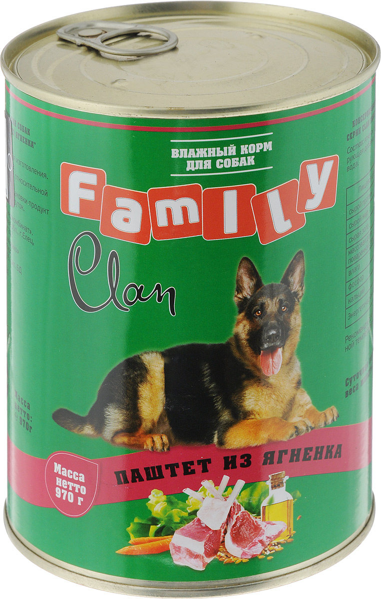 фото Влажный корм для собак clan family , паштет, ягненок, 6шт, 970г