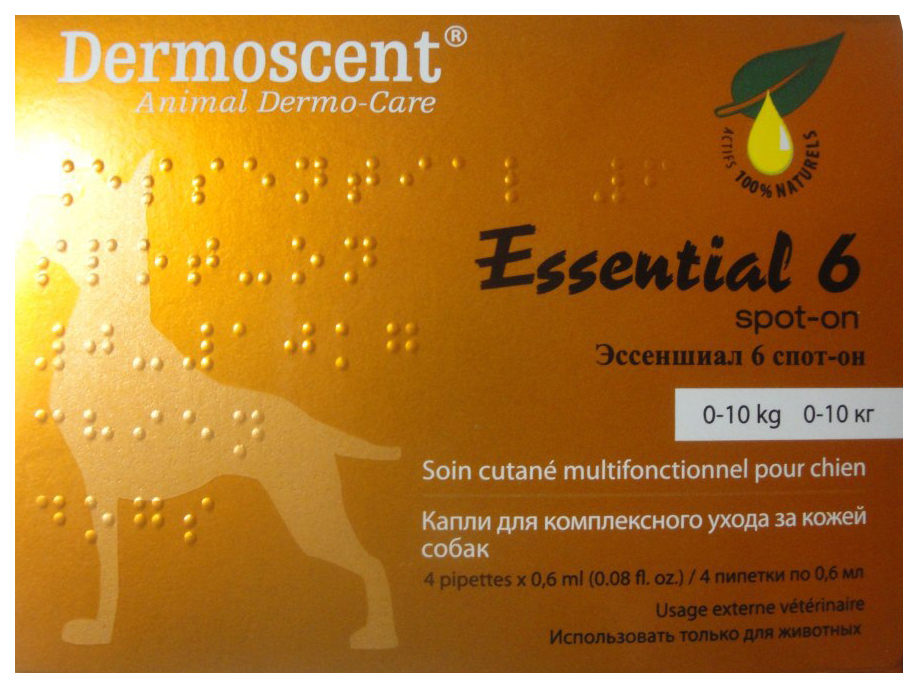 фото Капли для собак до 10 кг dermoscent essential 6 spot-on, 4 пипетки