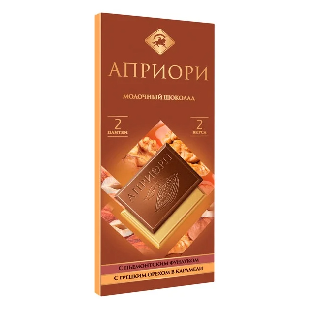Шоколад Априори молочный ассорти пьемонтский фундук и грецкий орех 72 г