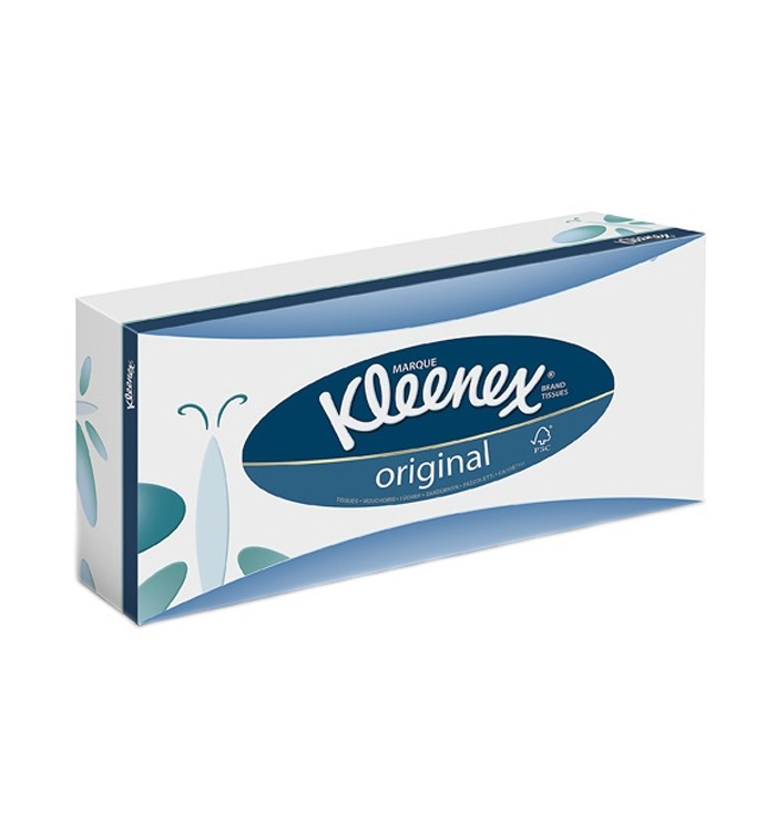 Бумажные салфетки для лица Kleenex в бело-синей коробке 20х20 см 72 шт