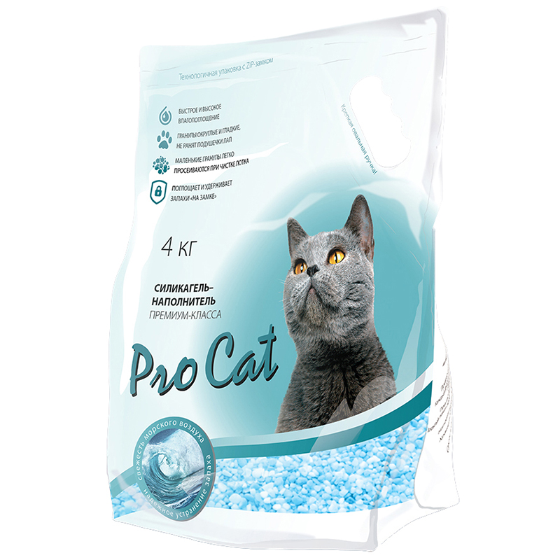 Впитывающий наполнитель для кошек Pro Cat силикагелевый, 4 кг