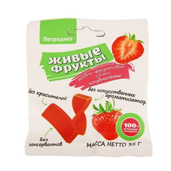 

Снеки Петродиет Живые фрукты на фруктозе клубничные 35 г