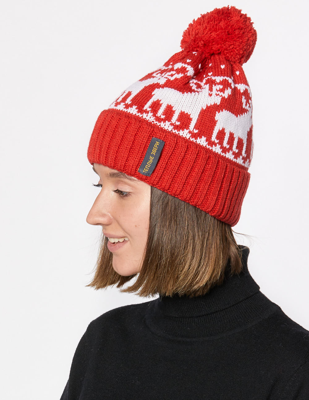 

Шапка бини женская Теплые звери 90001 красная р. ONE SIZE, 90001