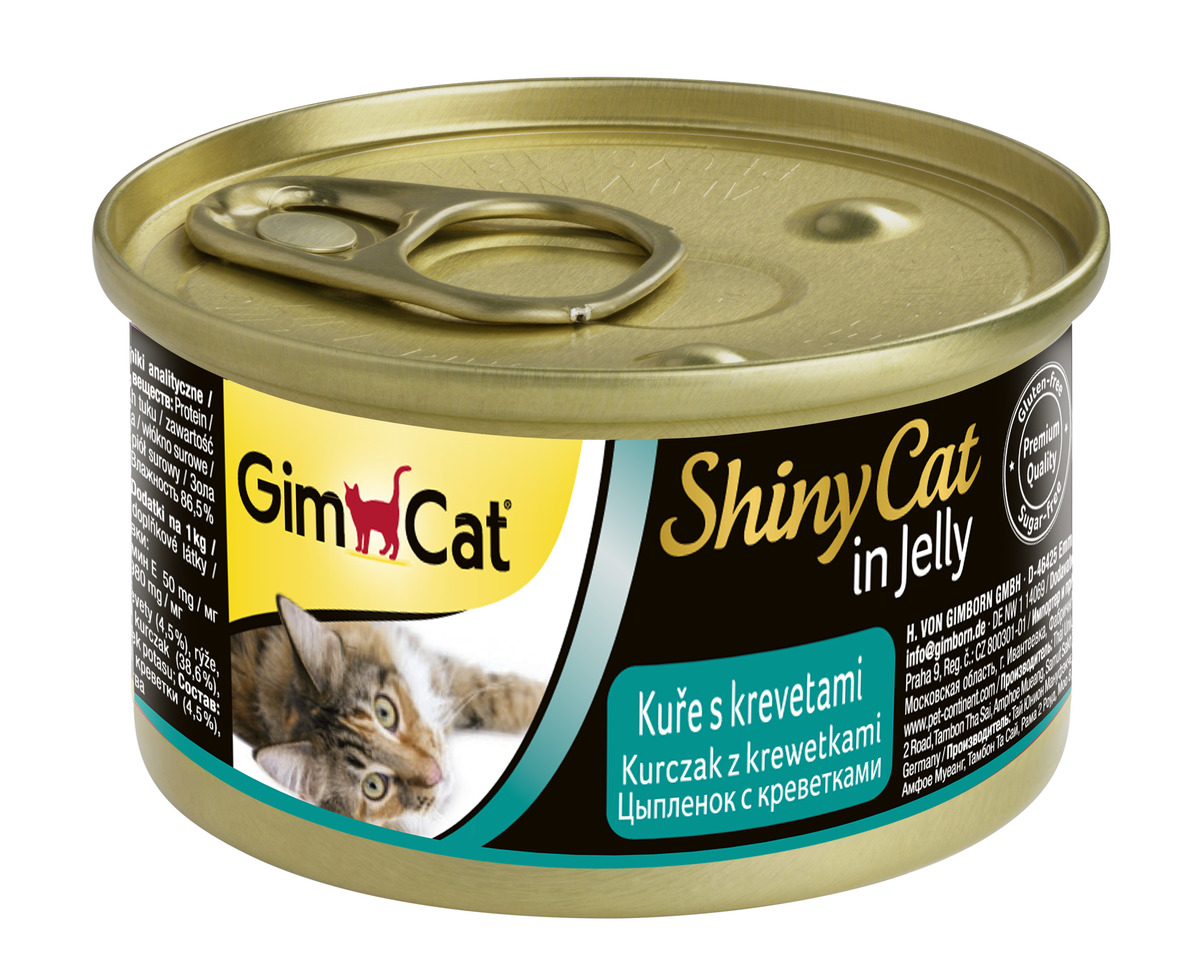 фото Консервы для кошек gimpet shinycat, цыпленок с креветками, 70г gimborn