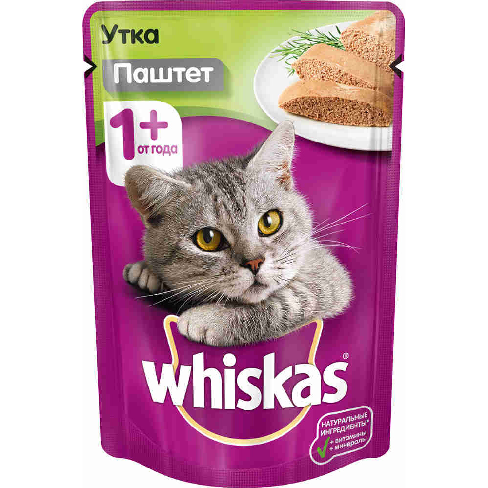 фото Влажный корм для кошек whiskas паштет с уткой, 85г