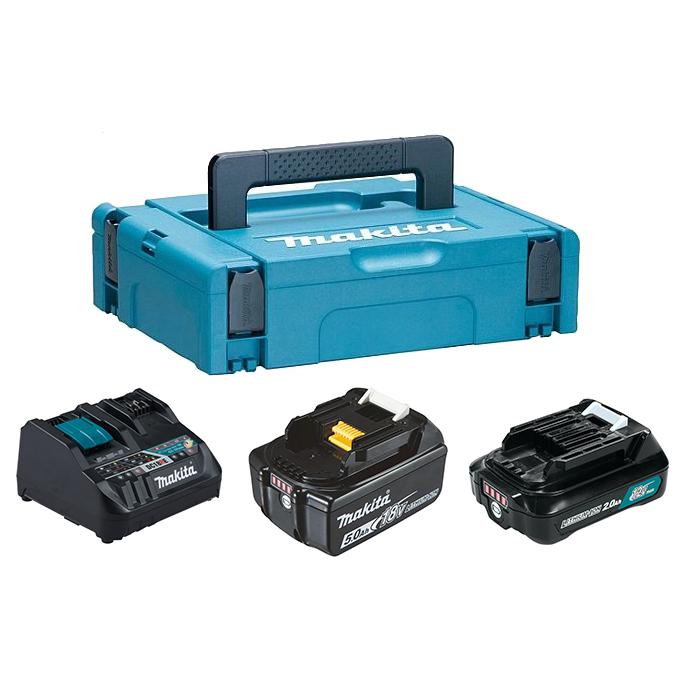 аккумулятор з у makita 191l75 3 dc18rd 1шт bl1850b 2шт 18в 5 0ач li ion кор Набор 2 аккумулятора (BL1850B и BL1021B)+зарядное устройство DC18RE Makita 199024-2