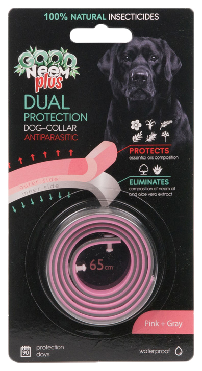 Ошейник для собак против паразитов GOOD NEEM PLUS с маслом дерева Ним, розовый+серый, 65см