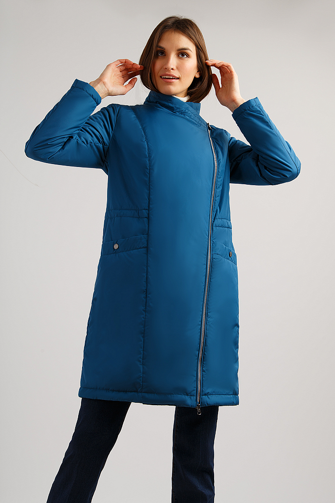 фото Утепленное пальто женское finn flare b19-11020 синее 48