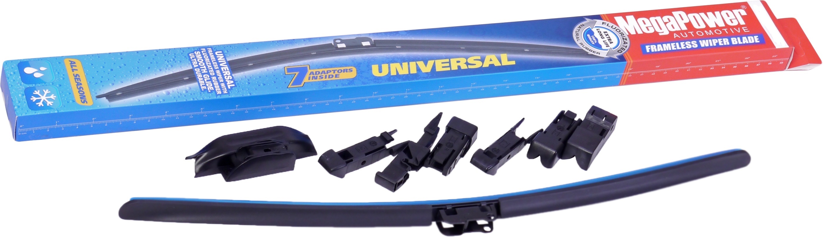 фото Щетка стеклоочистителя 700мм бескаркасная (7 адаптеров) universal all seasons megapower