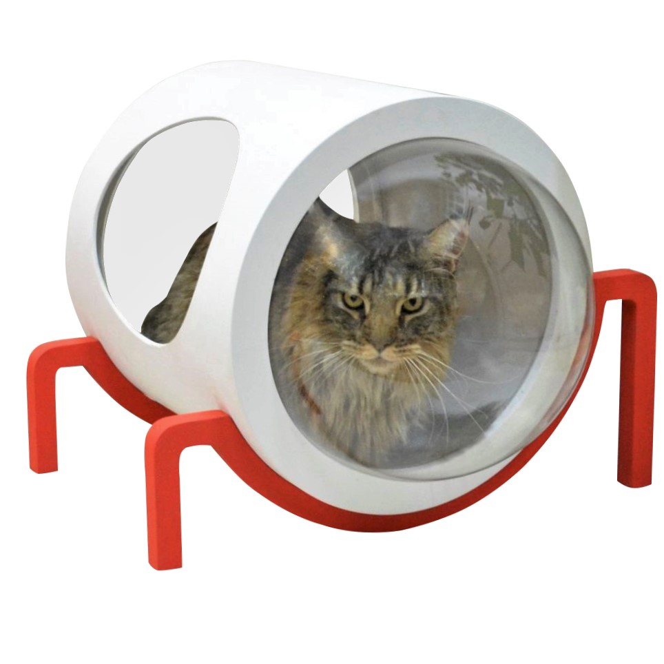 фото Домик для кошек petsapartments капсула, напольный, белый с красным, m, 65х48х39,4 см
