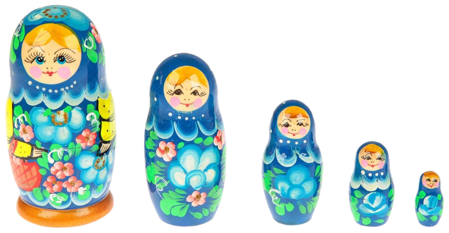 

Матрешка "Цветы" с корзинкой, 5 кукол, голубая