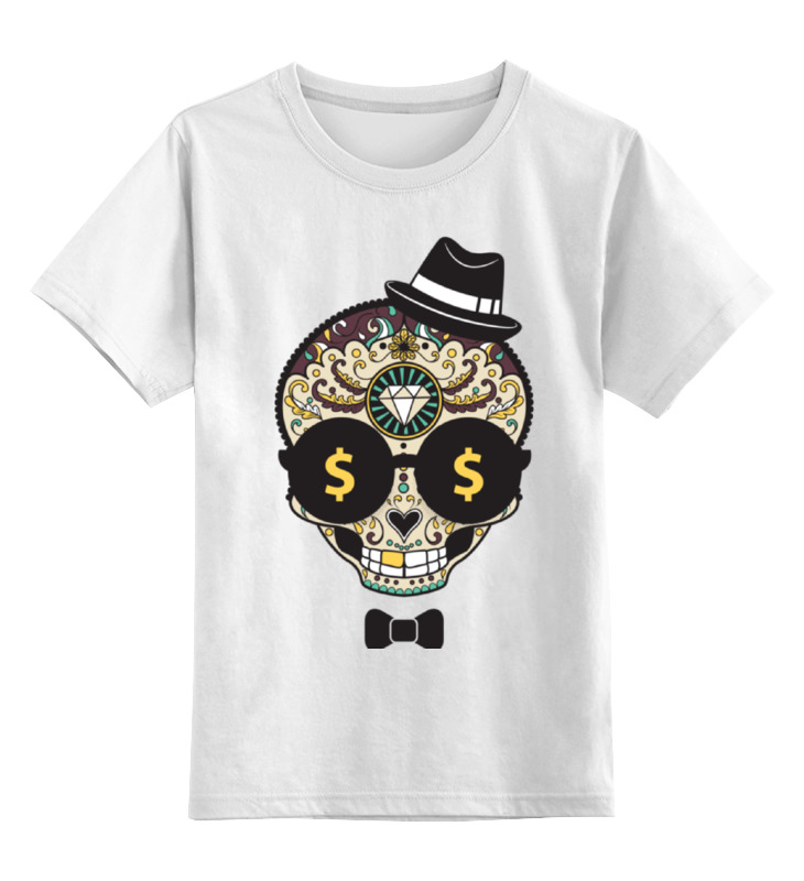 Детская футболка Printio Череп в шляпе и бабочке цв.белый р.104