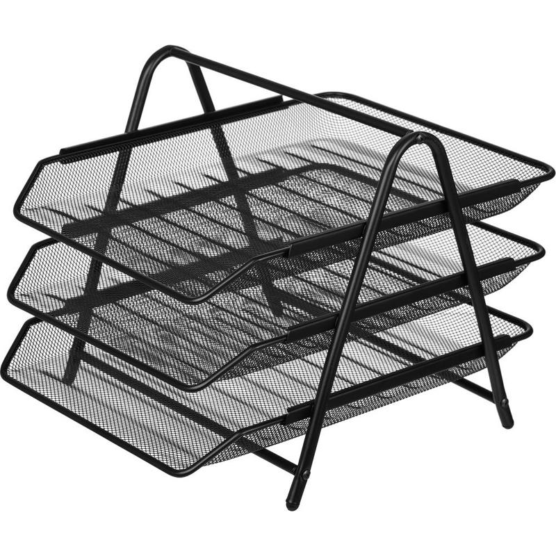 фото Лоток для бумаг горизонтальный, 3 секции, металлическая сетка, высота 267 мм, черный attache