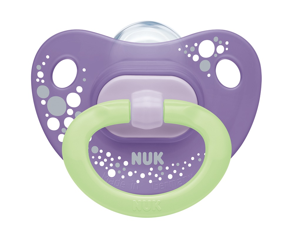 

Пустышка NUK Happy Nights силикон размер 3 сиреневая, Фиолетовый
