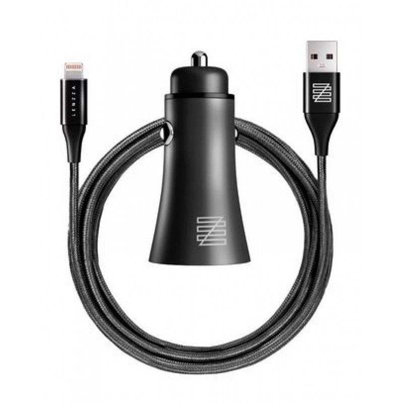 фото Автомобильное зарядное устройство lenzza razzo metallic , 2xusb, 5в, 2,1а, черный