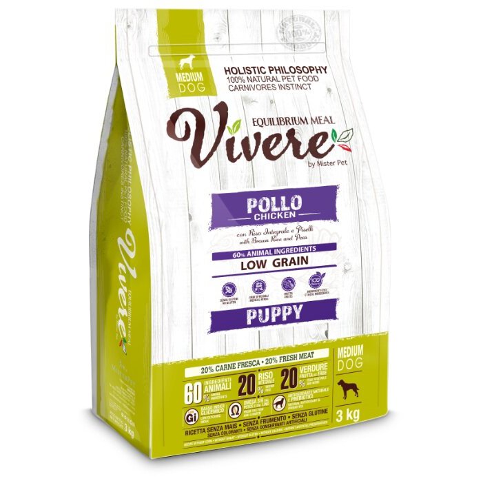 

Сухой корм для щенков Vivere Puppy Medium, для средних пород, курица, 3кг, Puppy Medium